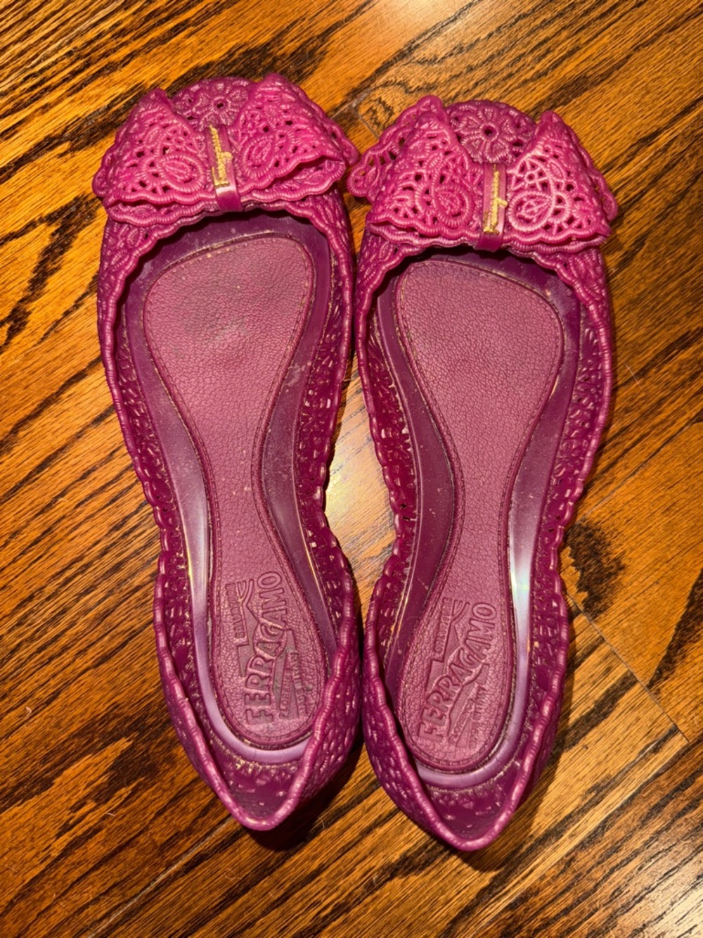 Salvatore Ferragamo Raspberry Pink Bow Jelly Ballet Flats